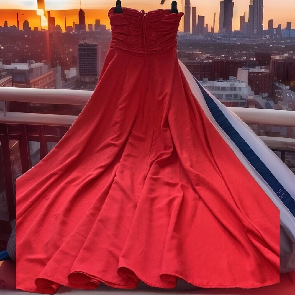 Express RED Lace up Long Gown Babydoll Dress Formal Party  Sweetheart Y2K 2